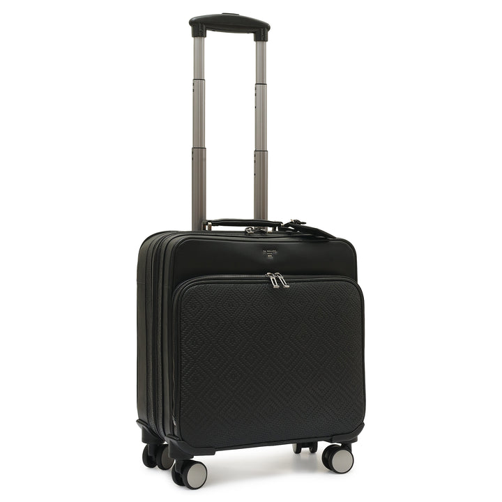 Mat Emboss Plain Leather Overnighter Trolley - Black