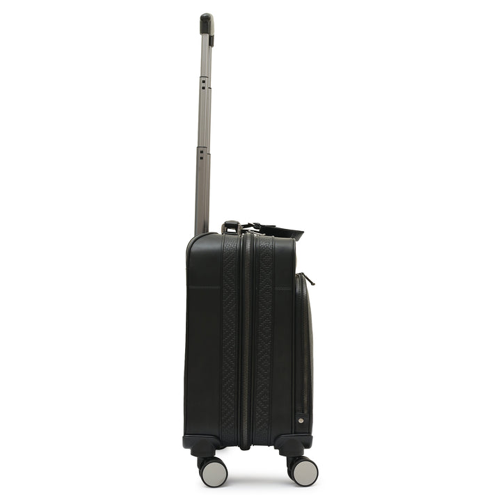 Mat Emboss Plain Leather Overnighter Trolley - Black