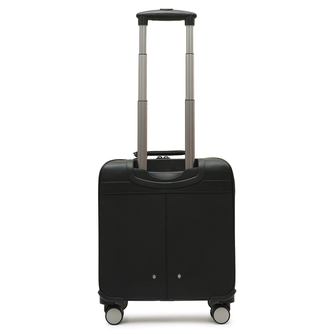 Mat Emboss Plain Leather Overnighter Trolley - Black