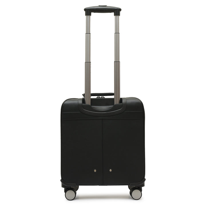 Mat Emboss Plain Leather Overnighter Trolley - Black