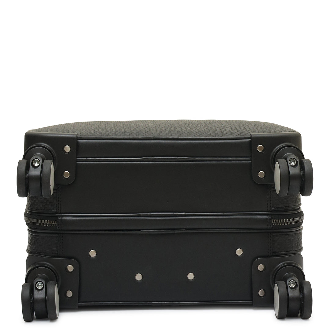 Mat Emboss Plain Leather Overnighter Trolley - Black