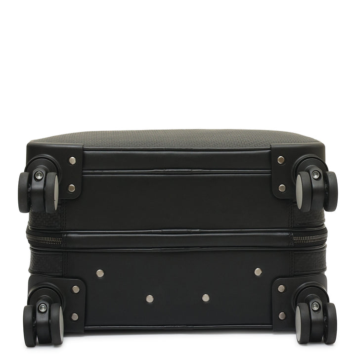 Mat Emboss Plain Leather Overnighter Trolley - Black
