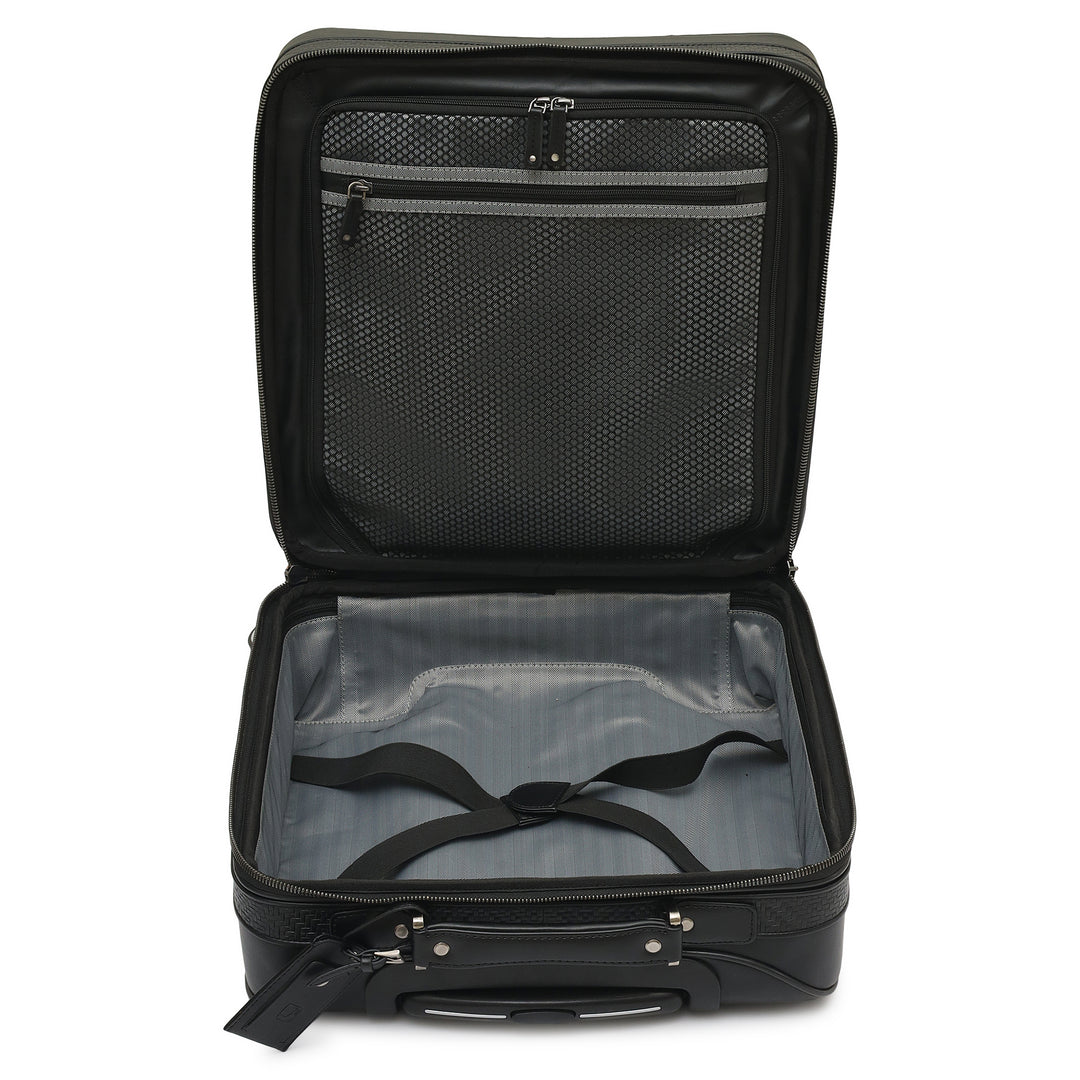 Mat Emboss Plain Leather Overnighter Trolley - Black