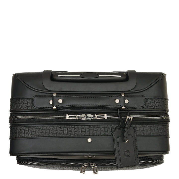 Mat Emboss Plain Leather Overnighter Trolley - Black