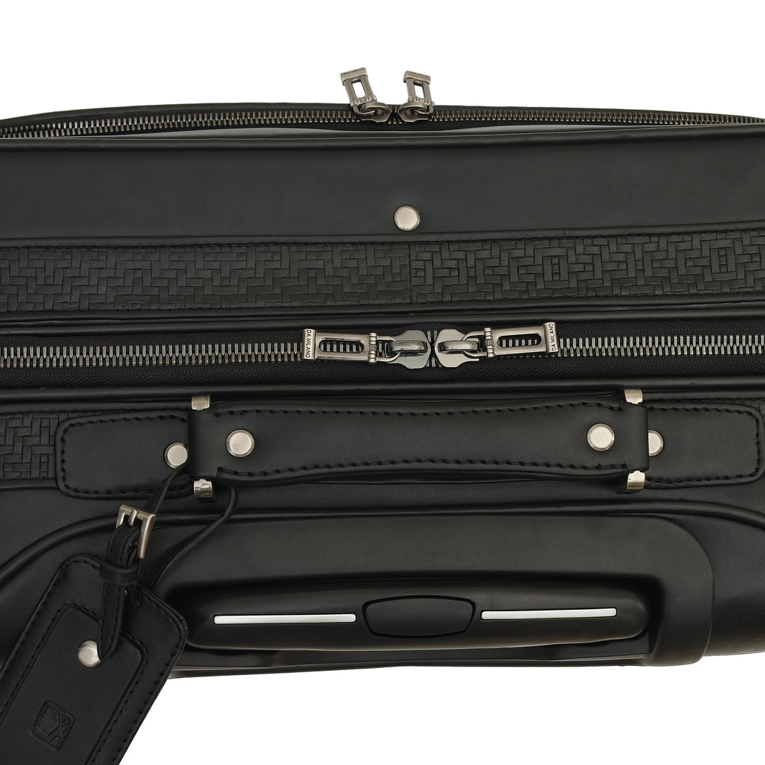 Mat Emboss Plain Leather Overnighter Trolley - Black