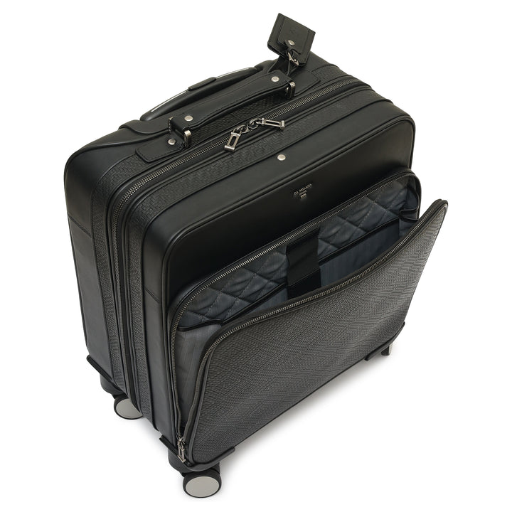 Mat Emboss Plain Leather Overnighter Trolley - Black