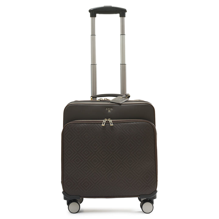Mat Emboss Plain Leather Overnighter Trolley - Brown