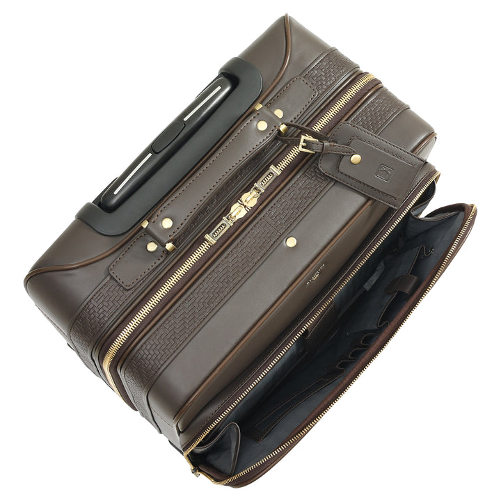 Mat Emboss Plain Leather Overnighter Trolley - Brown