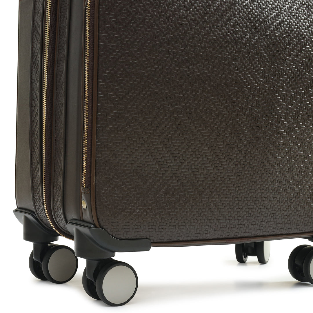 Mat Emboss Plain Leather Overnighter Trolley - Brown