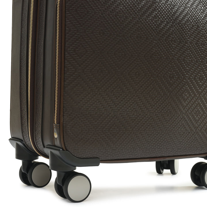 Mat Emboss Plain Leather Overnighter Trolley - Brown