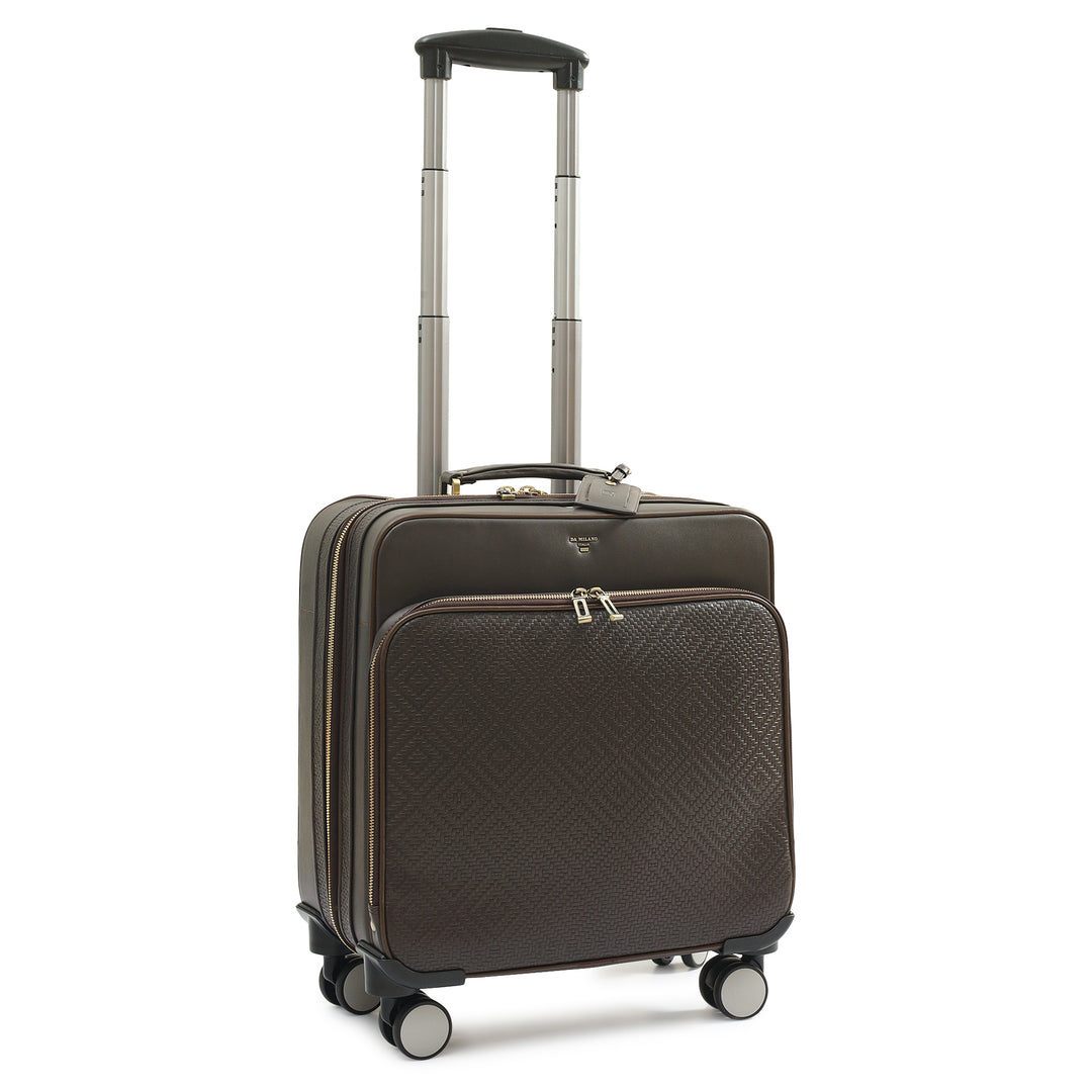 Mat Emboss Plain Leather Overnighter Trolley - Brown