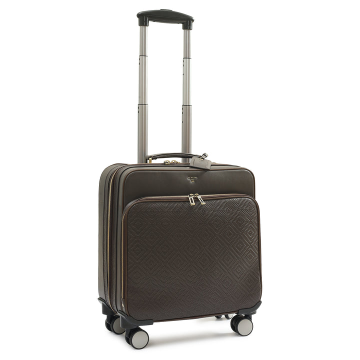 Mat Emboss Plain Leather Overnighter Trolley - Brown