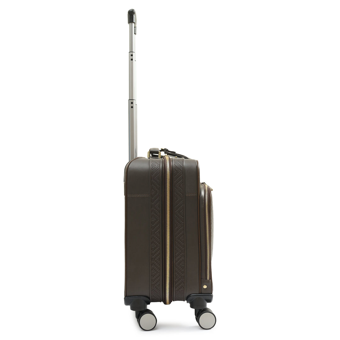 Mat Emboss Plain Leather Overnighter Trolley - Brown