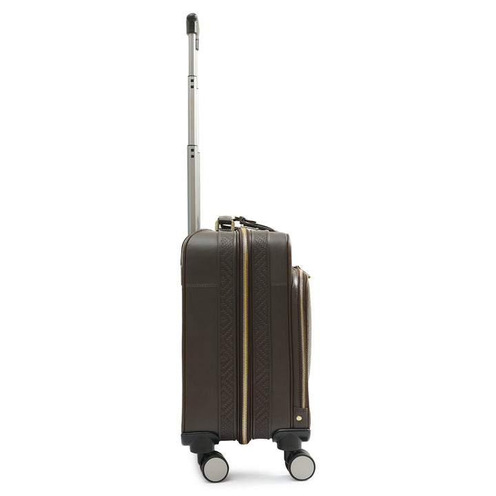 Mat Emboss Plain Leather Overnighter Trolley - Brown