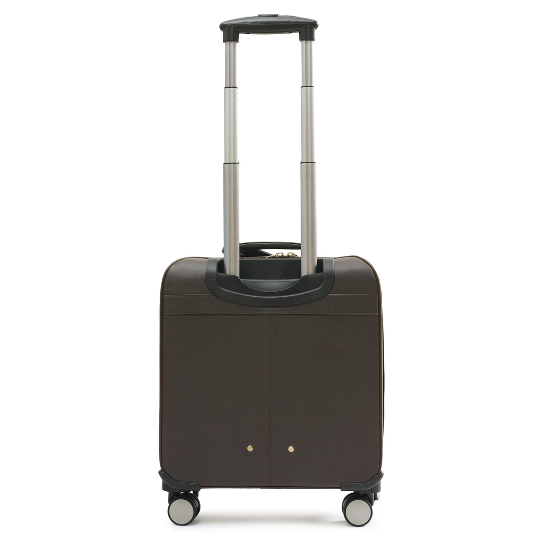 Mat Emboss Plain Leather Overnighter Trolley - Brown