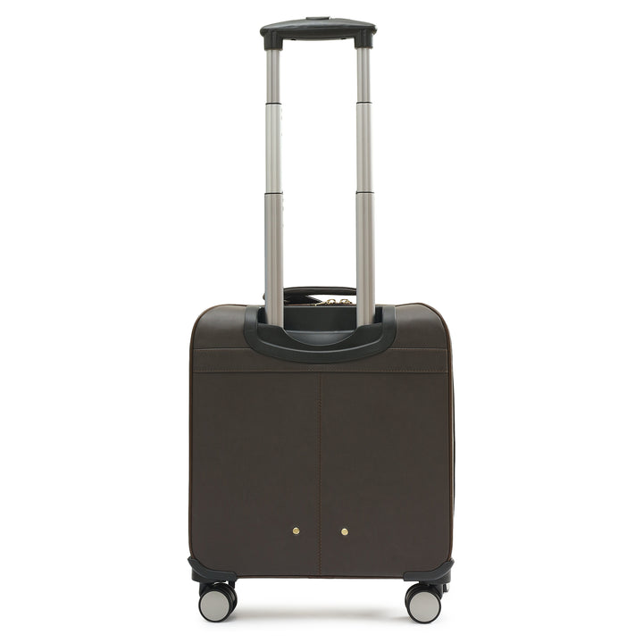 Mat Emboss Plain Leather Overnighter Trolley - Brown