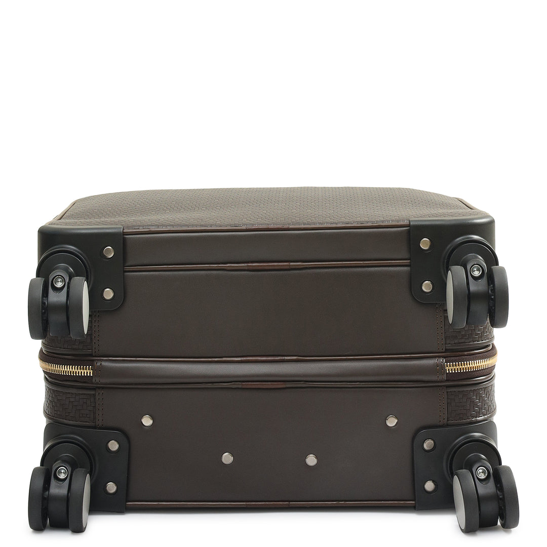 Mat Emboss Plain Leather Overnighter Trolley - Brown