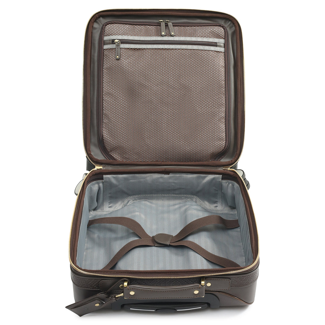 Mat Emboss Plain Leather Overnighter Trolley - Brown