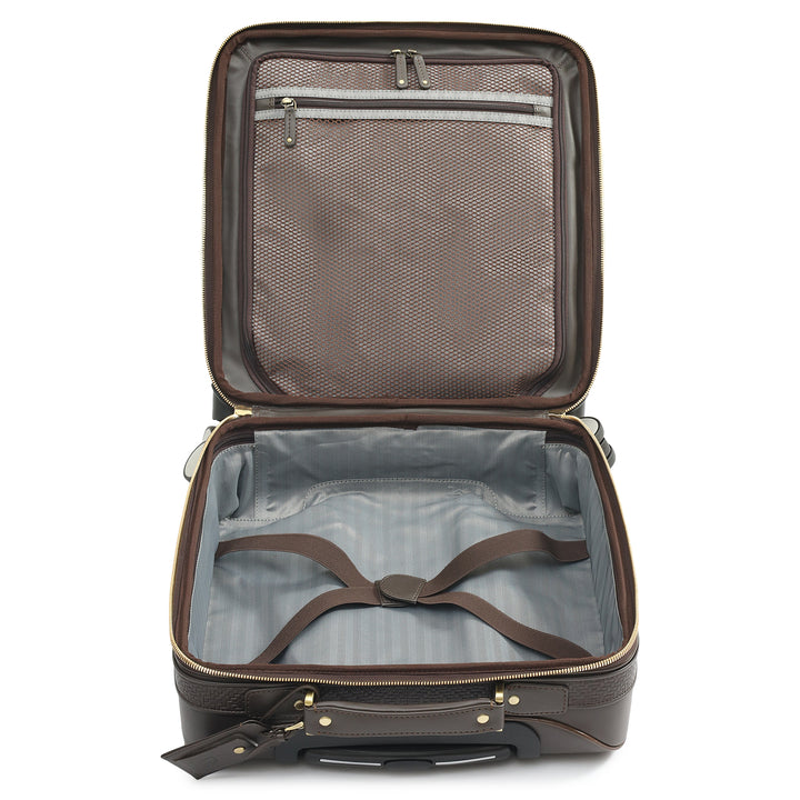 Mat Emboss Plain Leather Overnighter Trolley - Brown