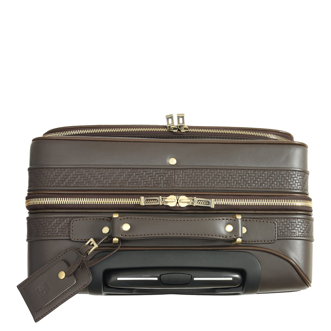 Mat Emboss Plain Leather Overnighter Trolley - Brown