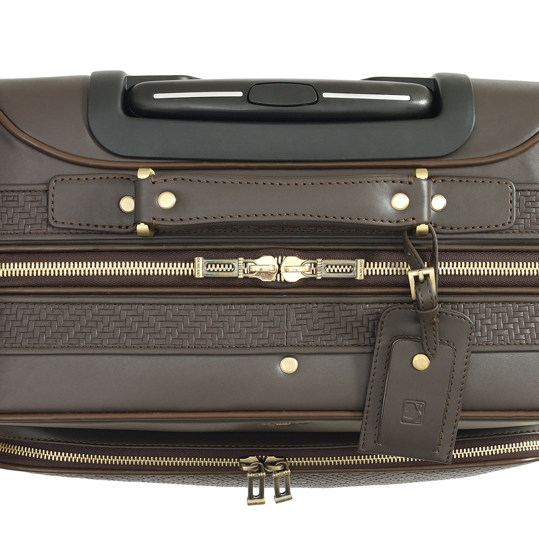 Mat Emboss Plain Leather Overnighter Trolley - Brown