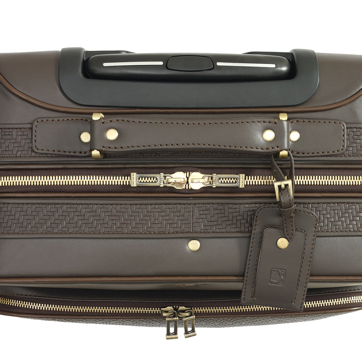 Mat Emboss Plain Leather Overnighter Trolley - Brown