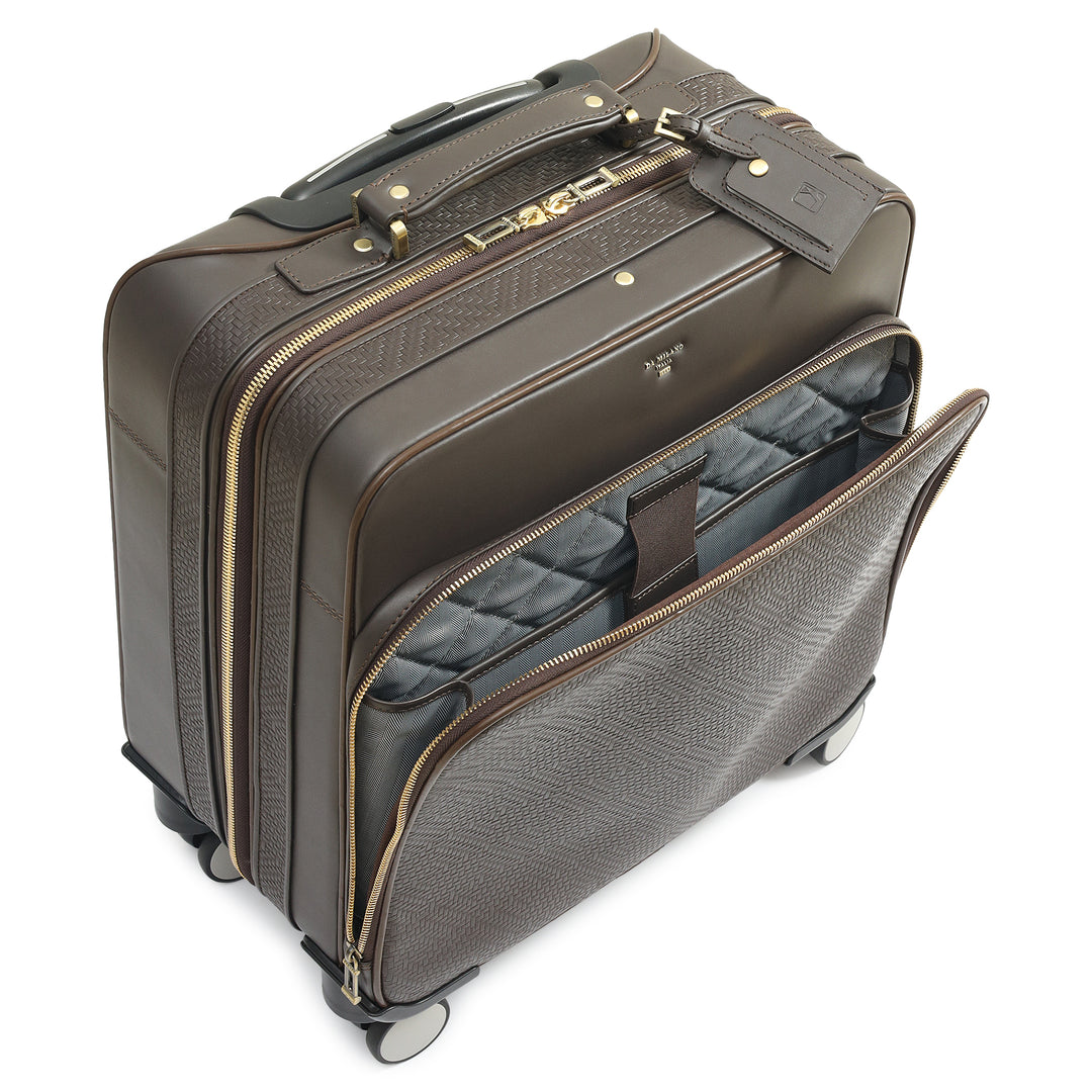 Mat Emboss Plain Leather Overnighter Trolley - Brown