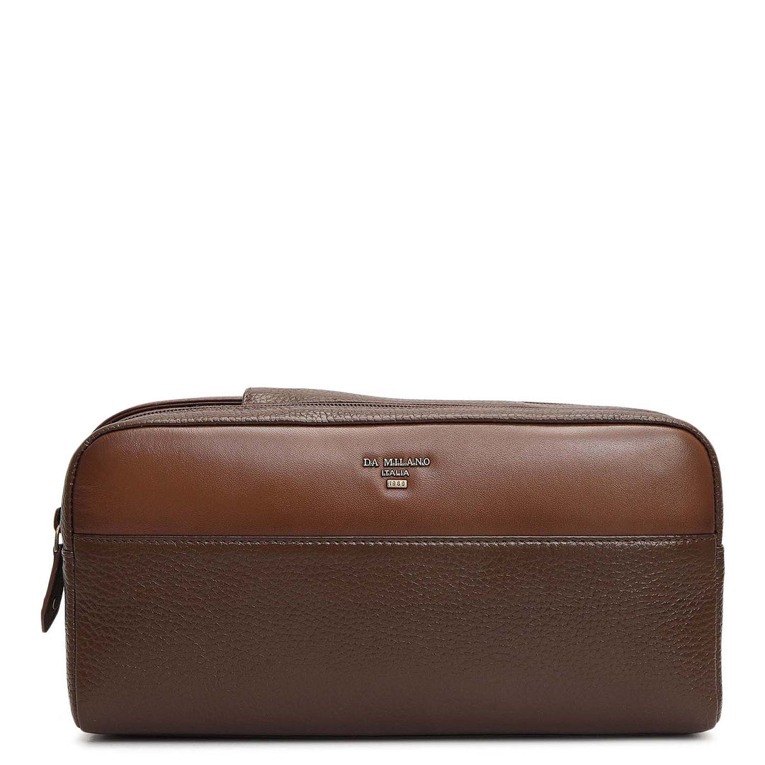 Wax Plain Leather Vanity Pouch - Mocha