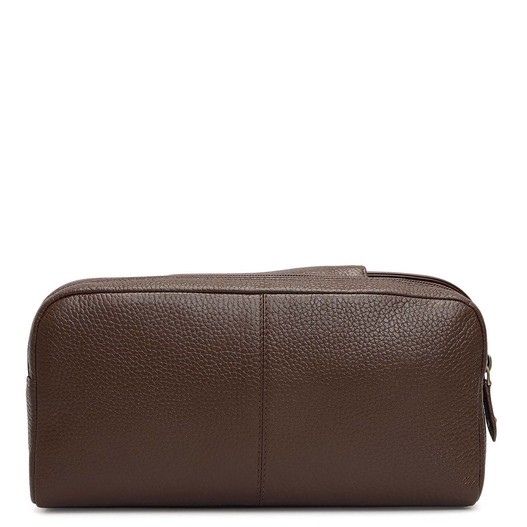 Wax Plain Leather Vanity Pouch - Mocha