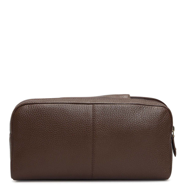 Wax Plain Leather Vanity Pouch - Mocha