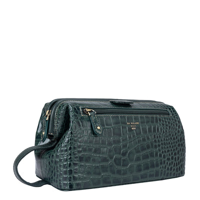 Croco Leather Vanity Pouch - Petrol Green