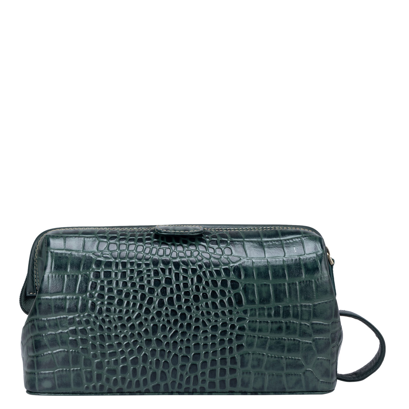 Croco Leather Vanity Pouch - Petrol Green