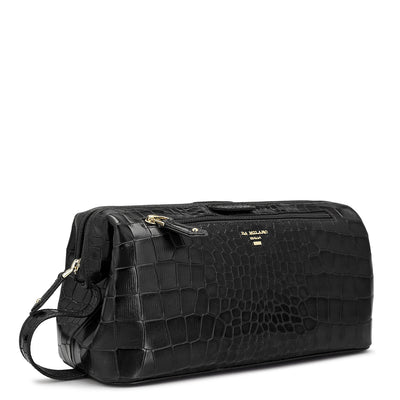 Croco Leather Vanity Pouch - Black