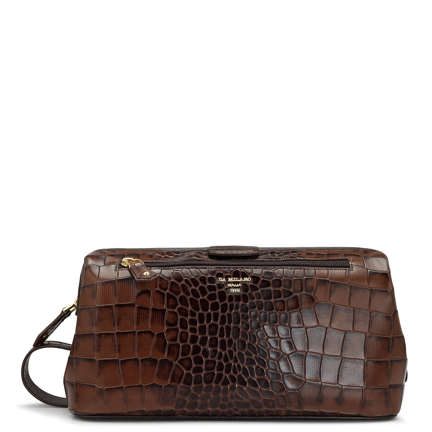 Croco Leather Vanity Pouch - Brown