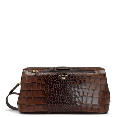 Croco Leather Vanity Pouch - Brown
