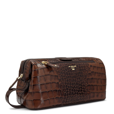 Croco Leather Vanity Pouch - Brown