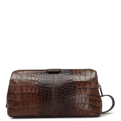 Croco Leather Vanity Pouch - Brown