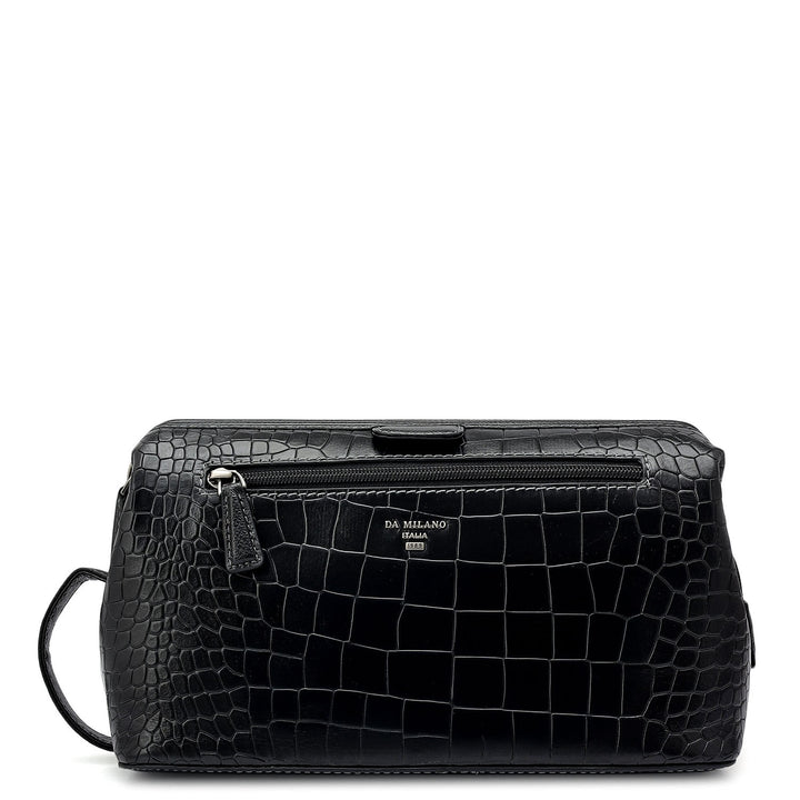 Croco Leather Vanity Case - Black