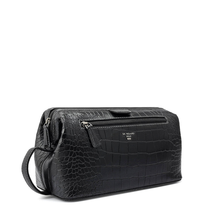 Croco Leather Vanity Case - Black