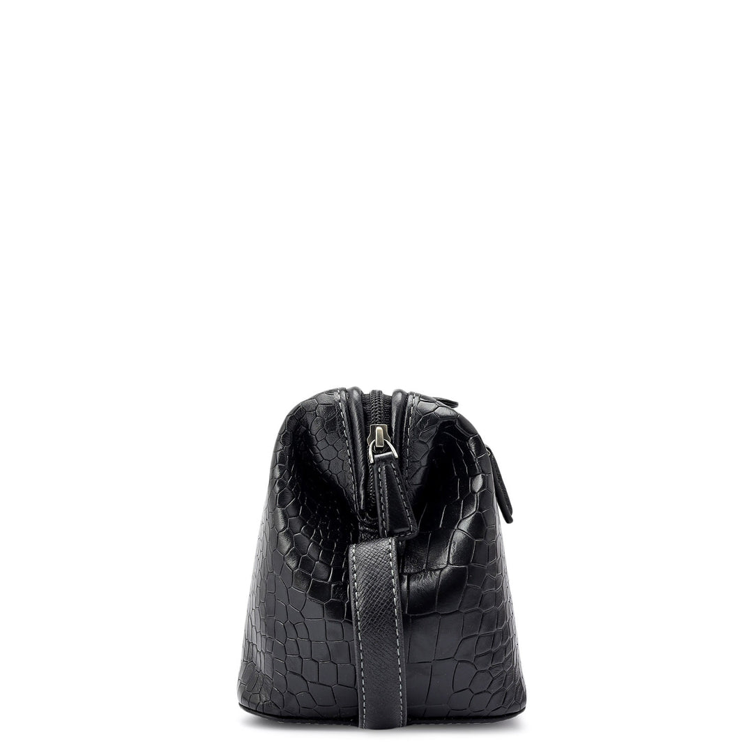 Croco Leather Vanity Case - Black