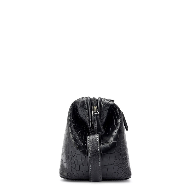 Croco Leather Vanity Case - Black