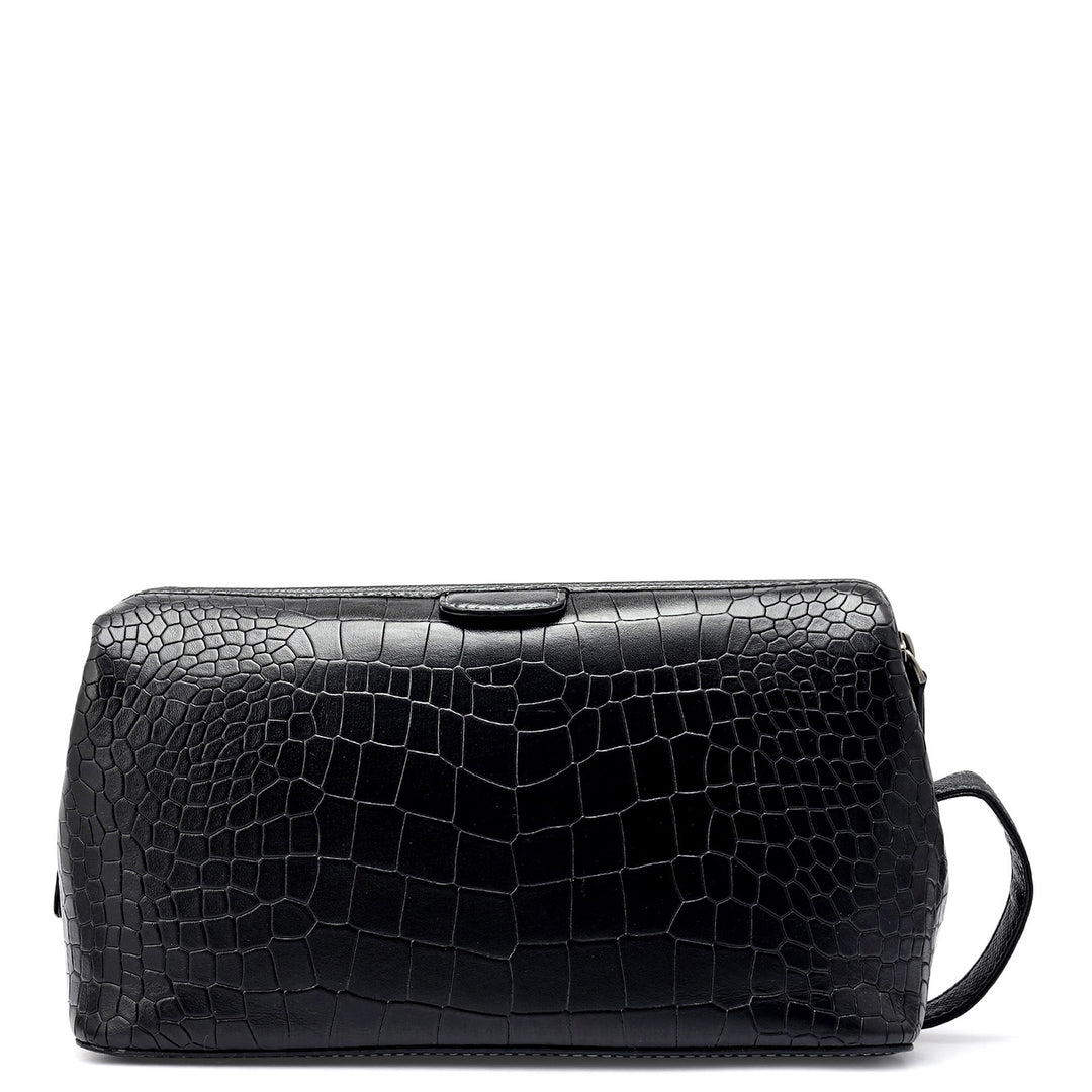 Croco Leather Vanity Case - Black