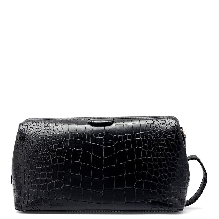 Croco Leather Vanity Case - Black