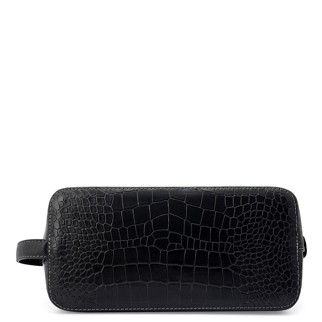 Croco Leather Vanity Case - Black