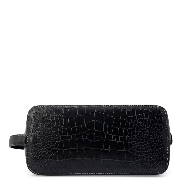 Croco Leather Vanity Case - Black