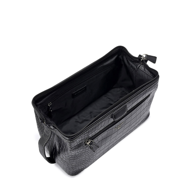 Croco Leather Vanity Case - Black
