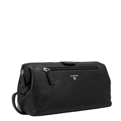Elephant Pattern Leather Vanity Pouch - Black