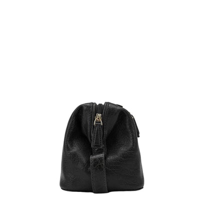Elephant Pattern Leather Vanity Pouch - Black