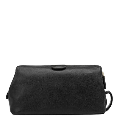 Elephant Pattern Leather Vanity Pouch - Black