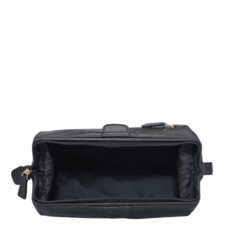 Elephant Pattern Leather Vanity Pouch - Black